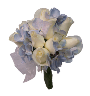 Bridal Hand Tie Bouquet - White with Blue Accents