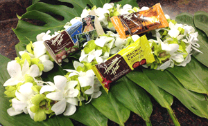 Orchid Lei (Double, Green &amp; White) - Island Trio Chocolate Set