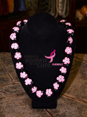 Kukui Nut Necklace with Pink Hibiscus