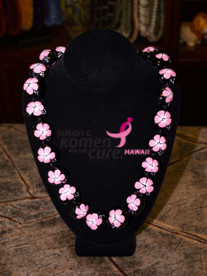 Kukui Nut Necklace with Pink Hibiscus - The Hawaiian Lei Company