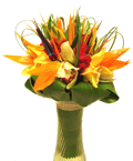 Bridal Hand Tie Bouquet - Red and Orange with Green Accents