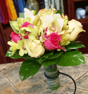 Bridal Hand Tie Bouquet - Pink and Green