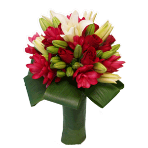 Bridal Hand Tie Bouquet - Red and White